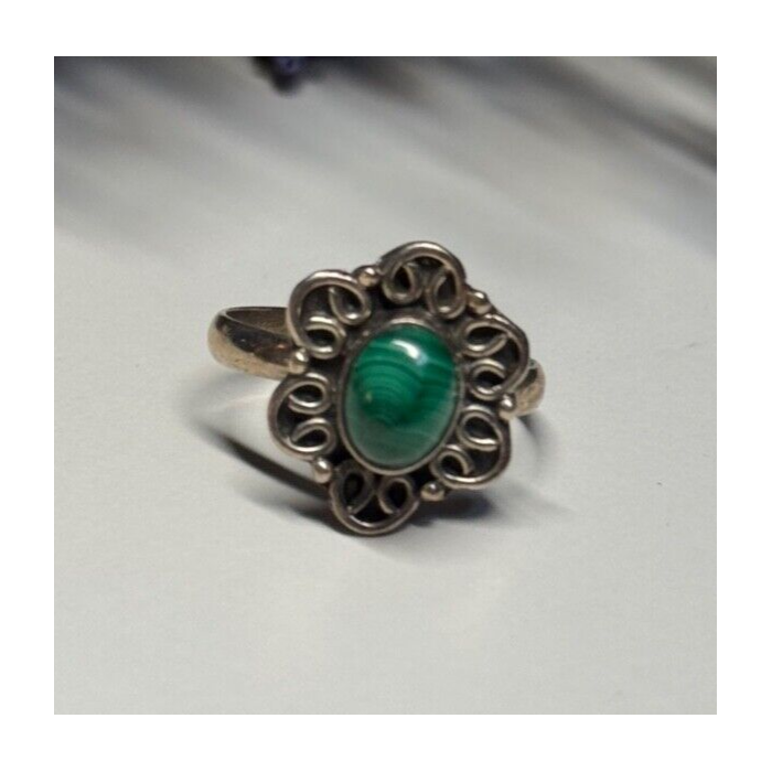 925 Sterling Silver Malachite Ring Size 6.5