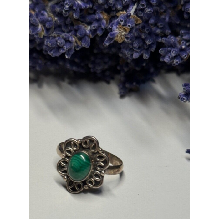 925 Sterling Silver Malachite Ring Size 6.5