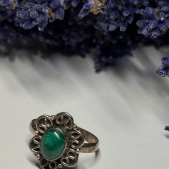 925 Sterling Silver Malachite Ring Size 6.5