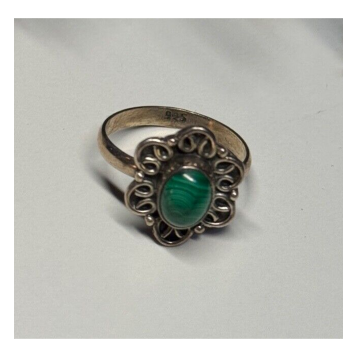 925 Sterling Silver Malachite Ring Size 6.5
