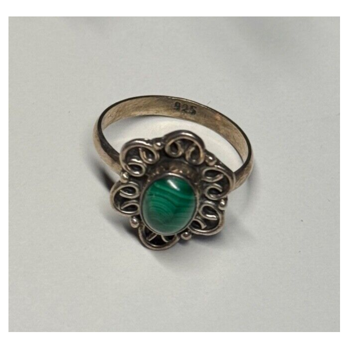 925 Sterling Silver Malachite Ring Size 6.5