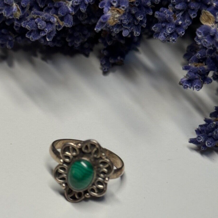 925 Sterling Silver Malachite Ring Size 6.5