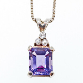 925 Sterling Silver Purple Tourmaline & Goshenite Chain With Pendant
