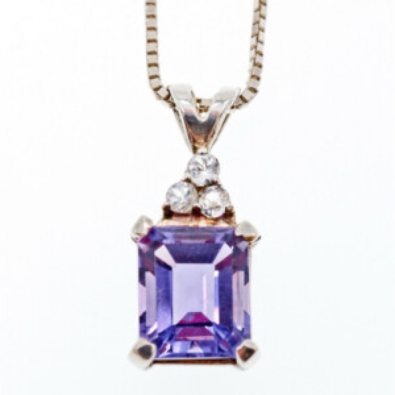 925 Sterling Silver Purple Tourmaline & Goshenite Chain With Pendant