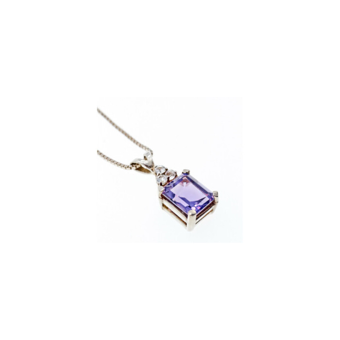 925 Sterling Silver Purple Tourmaline & Goshenite Chain With Pendant