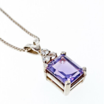 925 Sterling Silver Purple Tourmaline & Goshenite Chain With Pendant
