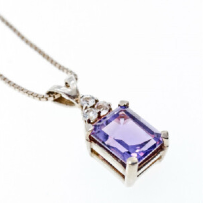 925 Sterling Silver Purple Tourmaline & Goshenite Chain With Pendant