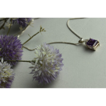 925 Sterling Silver Purple Tourmaline & Goshenite Chain With Pendant