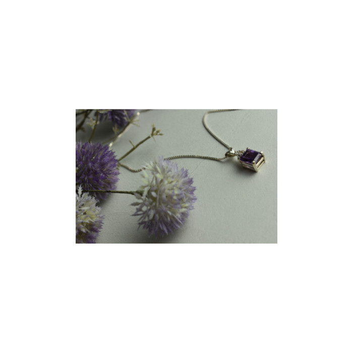 925 Sterling Silver Purple Tourmaline & Goshenite Chain With Pendant