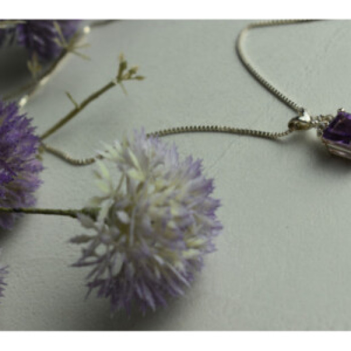 925 Sterling Silver Purple Tourmaline & Goshenite Chain With Pendant