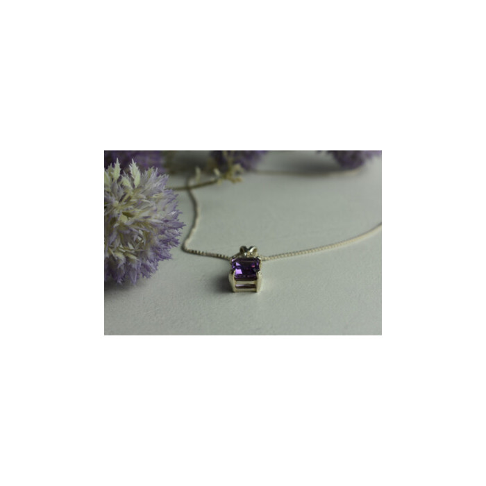 925 Sterling Silver Purple Tourmaline & Goshenite Chain With Pendant