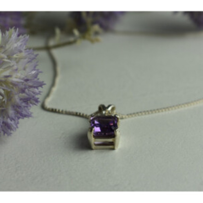 925 Sterling Silver Purple Tourmaline & Goshenite Chain With Pendant