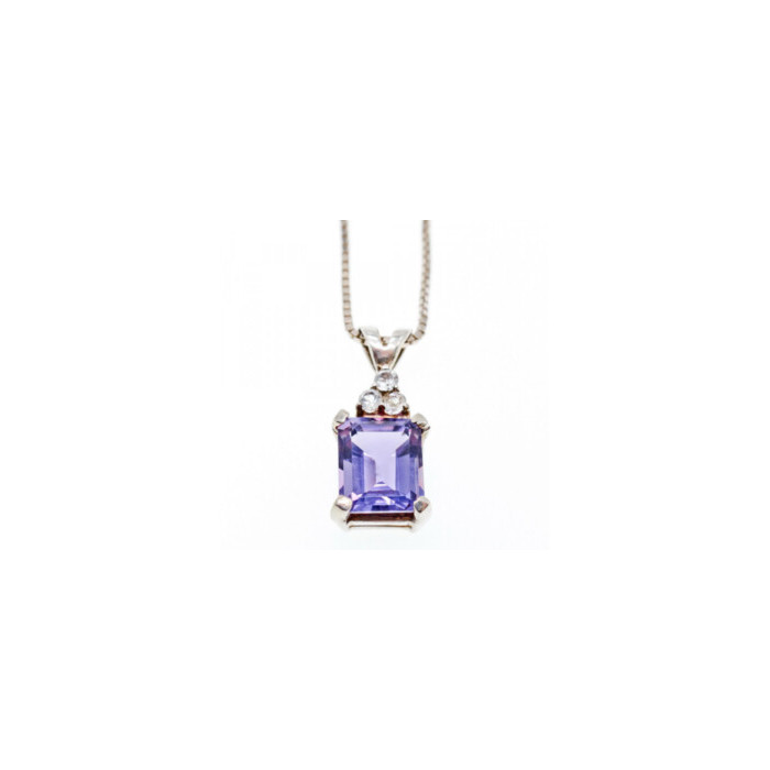 925 Sterling Silver Purple Tourmaline & Goshenite Chain With Pendant