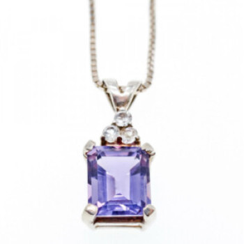 925 Sterling Silver Purple Tourmaline & Goshenite Chain With Pendant