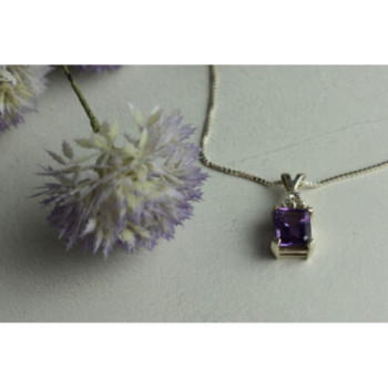 925 Sterling Silver Purple Tourmaline & Goshenite Chain With Pendant