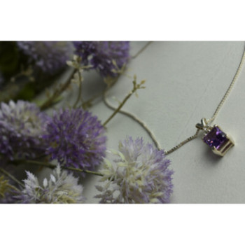 925 Sterling Silver Purple Tourmaline & Goshenite Chain With Pendant