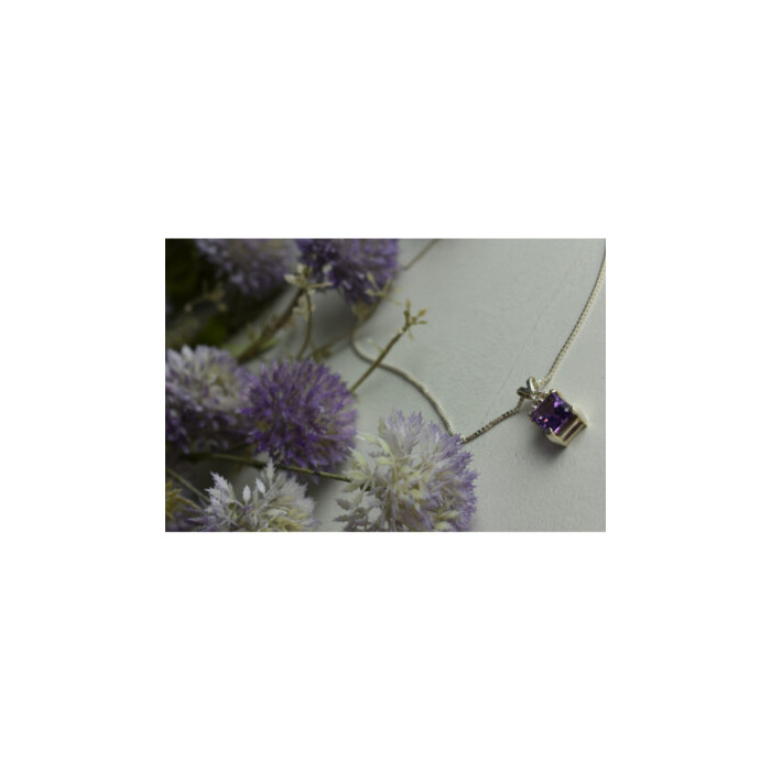 925 Sterling Silver Purple Tourmaline & Goshenite Chain With Pendant