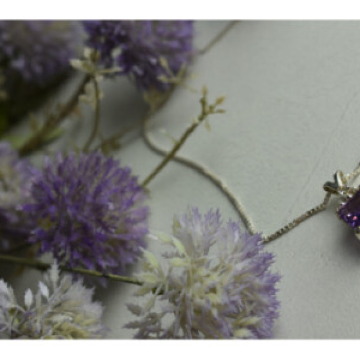 925 Sterling Silver Purple Tourmaline & Goshenite Chain With Pendant