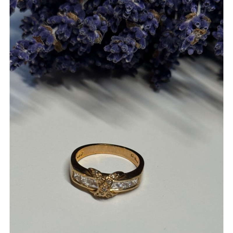 925 Sterling Silver Gold Plated CZ Ring Size 7