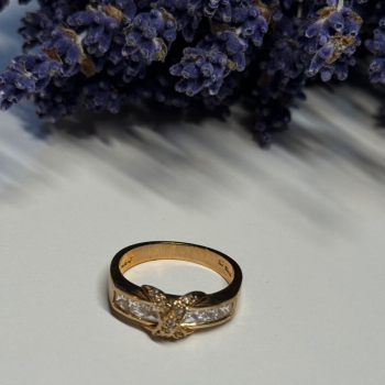 925 Sterling Silver Gold Plated CZ Ring Size 7