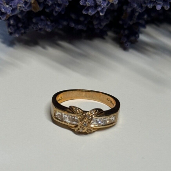925 Sterling Silver Gold Plated CZ Ring Size 7