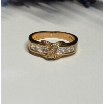 925 Sterling Silver Gold Plated CZ Ring Size 7