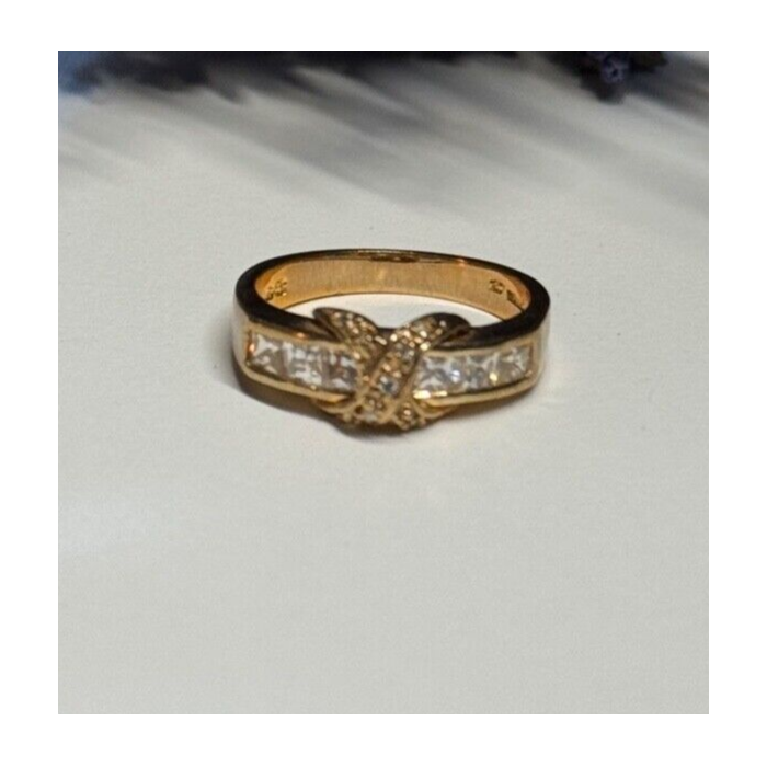 925 Sterling Silver Gold Plated CZ Ring Size 7