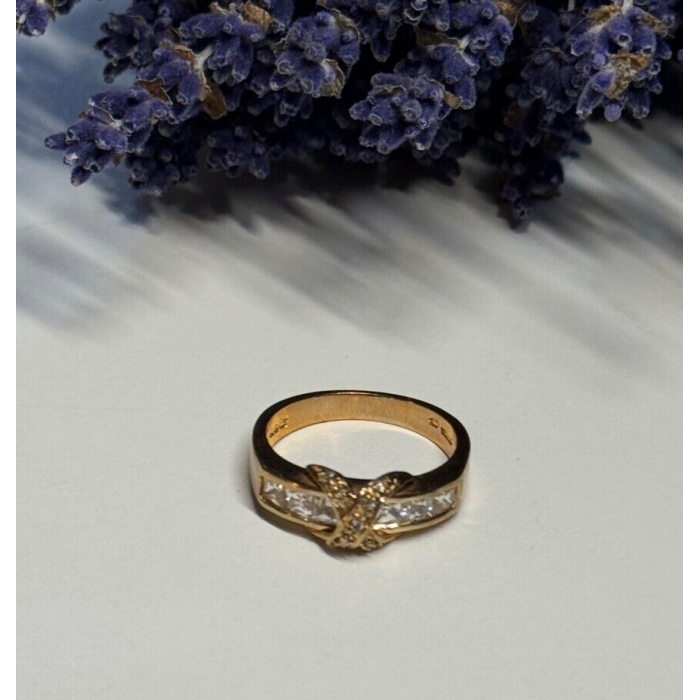 925 Sterling Silver Gold Plated CZ Ring Size 7