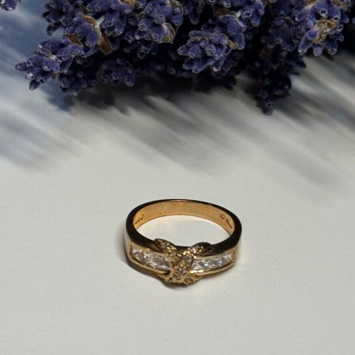 925 Sterling Silver Gold Plated CZ Ring Size 7