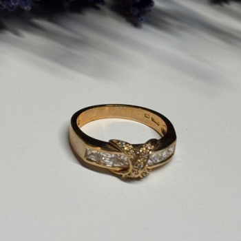 925 Sterling Silver Gold Plated CZ Ring Size 7