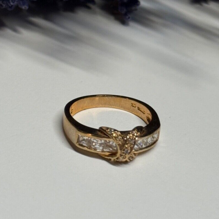 925 Sterling Silver Gold Plated CZ Ring Size 7