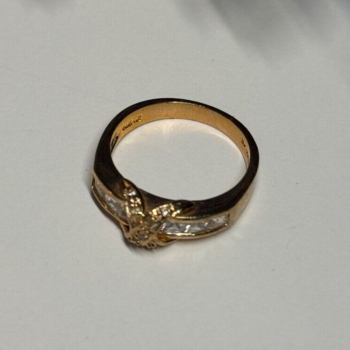 925 Sterling Silver Gold Plated CZ Ring Size 7