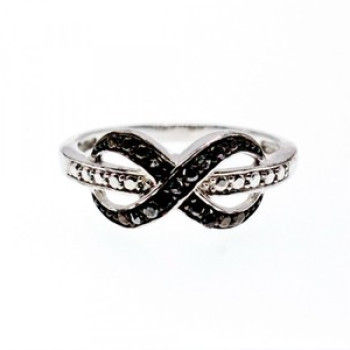 925 White & Blackened Sterling Silver Ring Size 7
