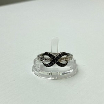 925 White & Blackened Sterling Silver Ring Size 7