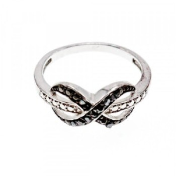 925 White & Blackened Sterling Silver Ring Size 7