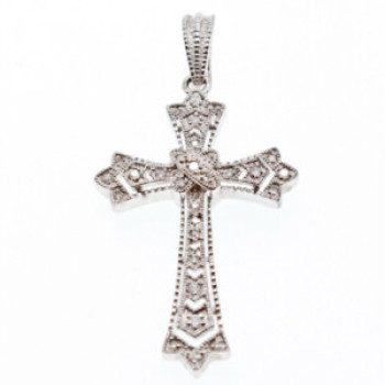 925 Sterling Silver Diamonds Cross Pendant