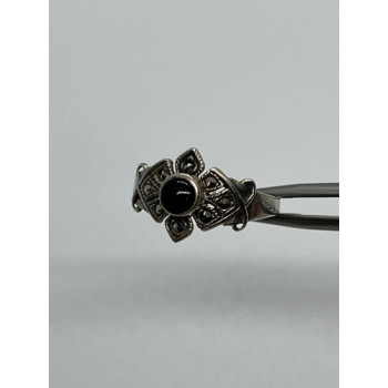 925 Sterling Silver Onyx & Marcasite Ring Size 7