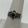 925 Sterling Silver Onyx & Marcasite Ring Size 7