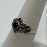 925 Sterling Silver Onyx & Marcasite Ring Size 7