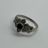 925 Sterling Silver Onyx & Marcasite Ring Size 7
