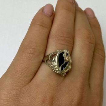 925 Sterling Silver Black Onyx Ring Size 6.5