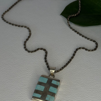 Vintage 925 Sterling Silver Turquoise Necklace Length 18 Inch