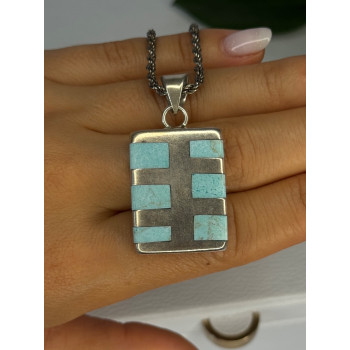 Vintage 925 Sterling Silver Turquoise Necklace Length 18 inch