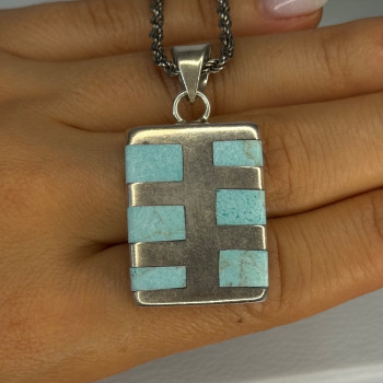 Vintage 925 Sterling Silver Turquoise Necklace Length 18 Inch
