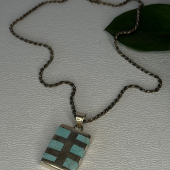 Vintage 925 Sterling Silver Turquoise Necklace Length 18 Inch