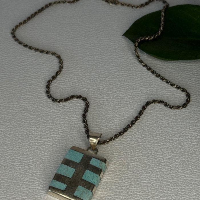 Vintage 925 Sterling Silver Turquoise Necklace Length 18 Inch