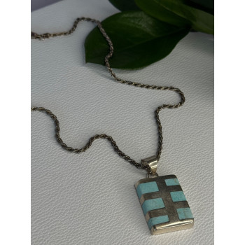 Vintage 925 Sterling Silver Turquoise Necklace Length 18 inch