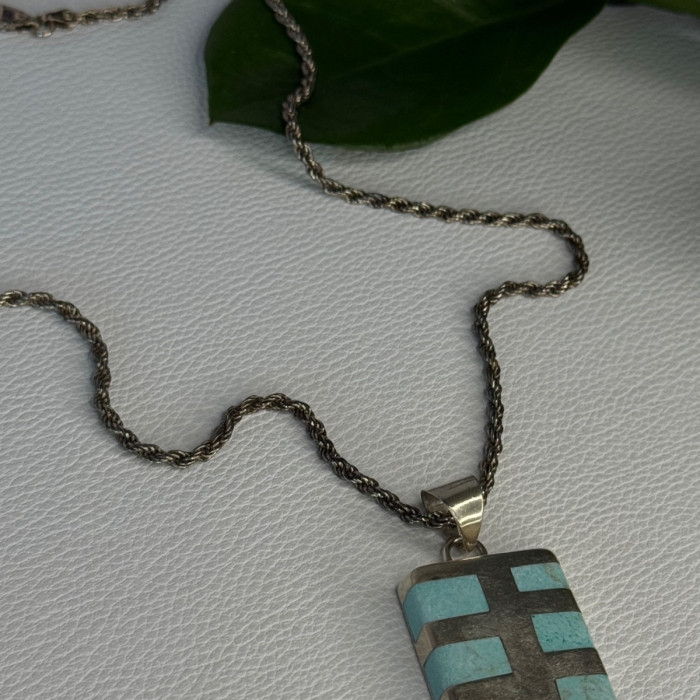 Vintage 925 Sterling Silver Turquoise Necklace Length 18 Inch