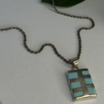 Vintage 925 Sterling Silver Turquoise Necklace Length 18 Inch