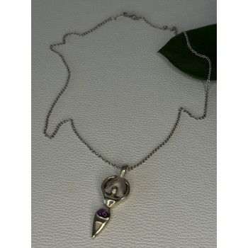 925 Sterling Silver Figural Amethyst Necklace Length 18 inch